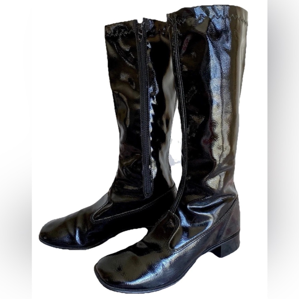 Rare 1960’s GO GO BOOTS Child Girl Carol Evans Shiny Black Vinyl Kids 2.5 2 1/2
